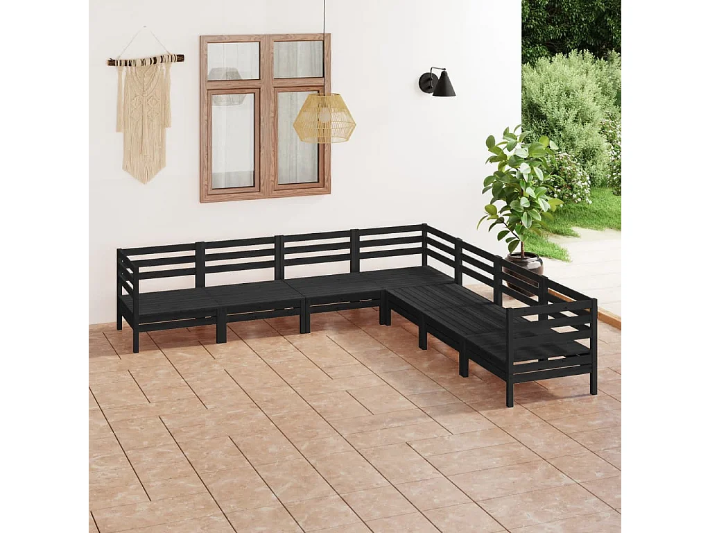 7-delige Loungeset massief grenenhout zwart