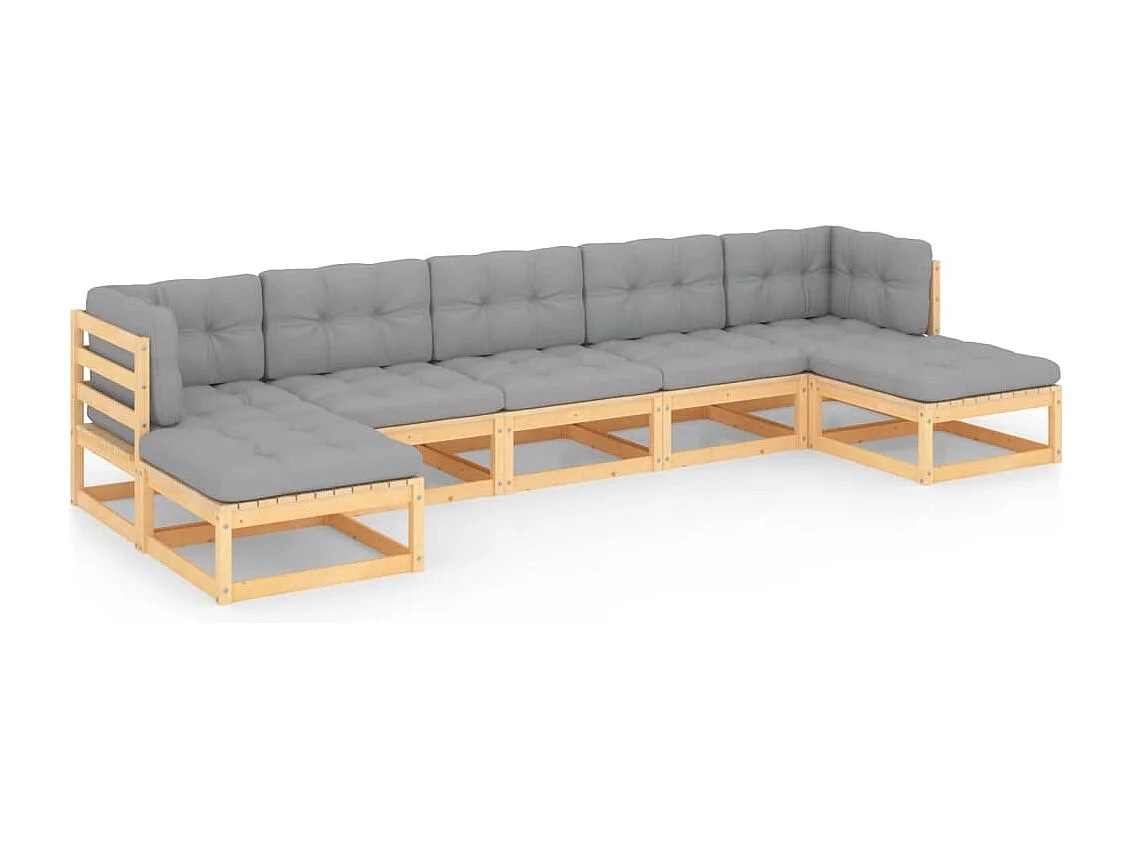 7 pcs conjunto lounge de jardim c/ almofadões pinho maciço