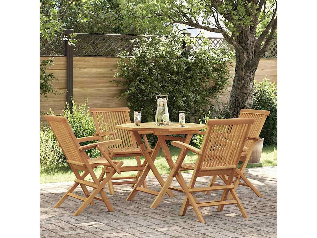 Juego de comedor para jardín 5 piezas madera maciza teca