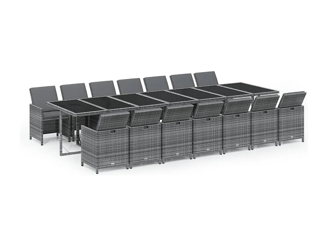 Ensemble à manger de jardin coussins 15 pcs Résine tressée Gris