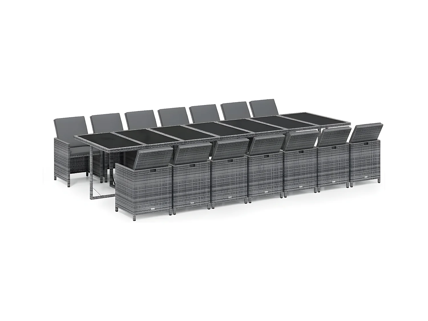 15-tlg. Garten-Essgruppe mit Kissen Poly Rattan Grau
