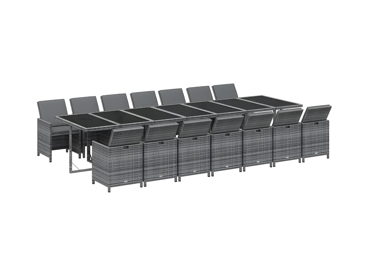 15-tlg. Garten-Essgruppe mit Kissen Poly Rattan Grau