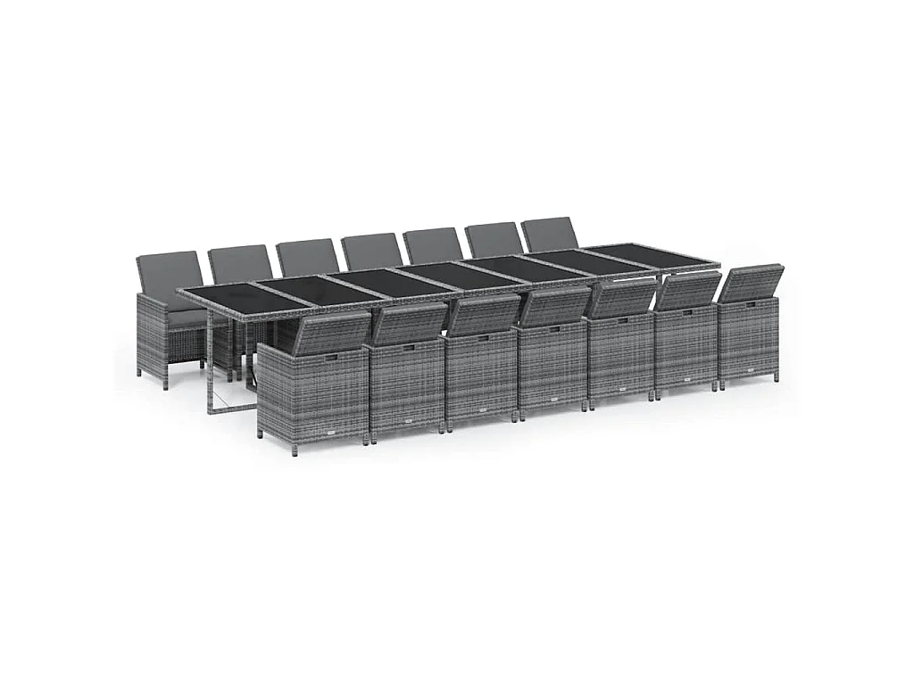 15-delige Tuinset met kussens poly rattan grijs