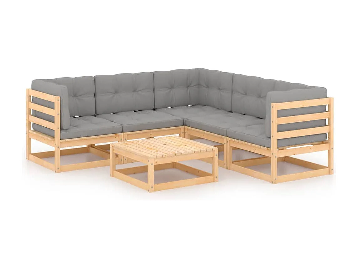 Salon de jardin 6 pcs avec coussins Bois de pin massif