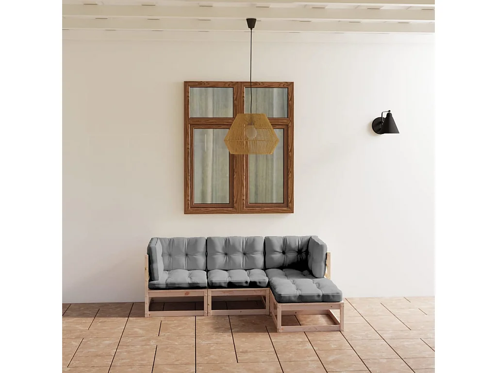 4-tlg. Garten-Lounge-Set mit Kissen Kiefer Massivholz