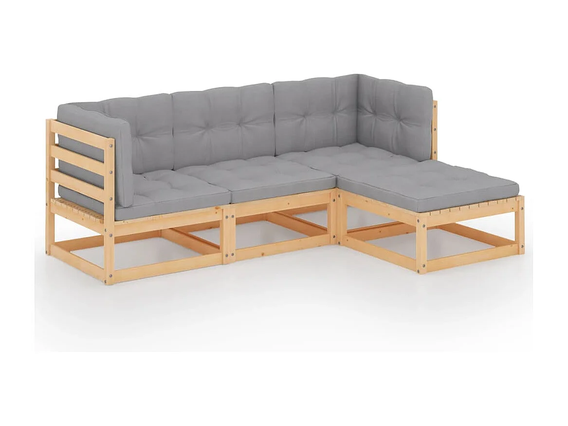 4-tlg. Garten-Lounge-Set mit Kissen Kiefer Massivholz