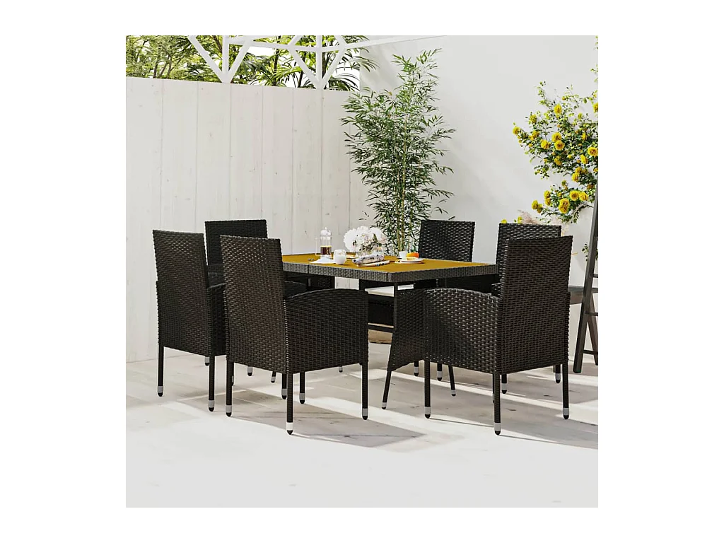 Set da Pranzo per Esterni 7 pz in Polyrattan Nero