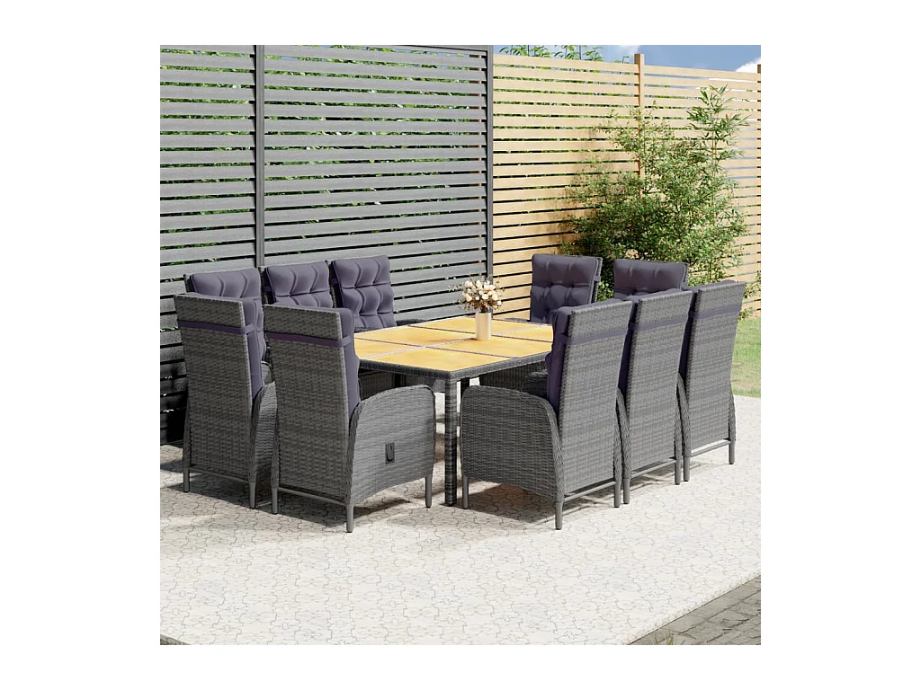 Ensemble à manger de jardin 11 pcs résine tressée gris
