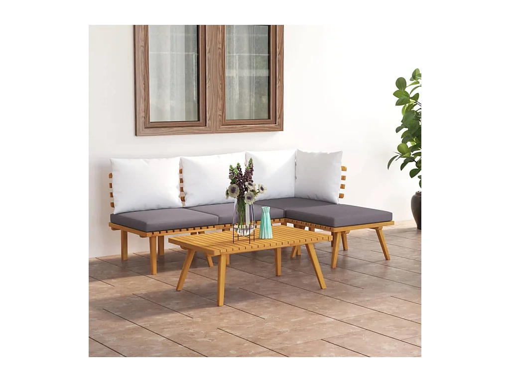 Set Divani da Giardino 5 pz con Cuscini in Massello di Acacia