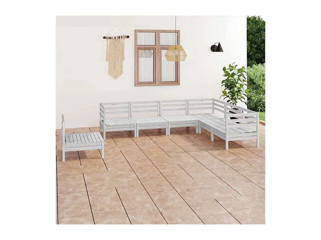 Salon de jardin 7 pcs Bois de pin massif Blanc