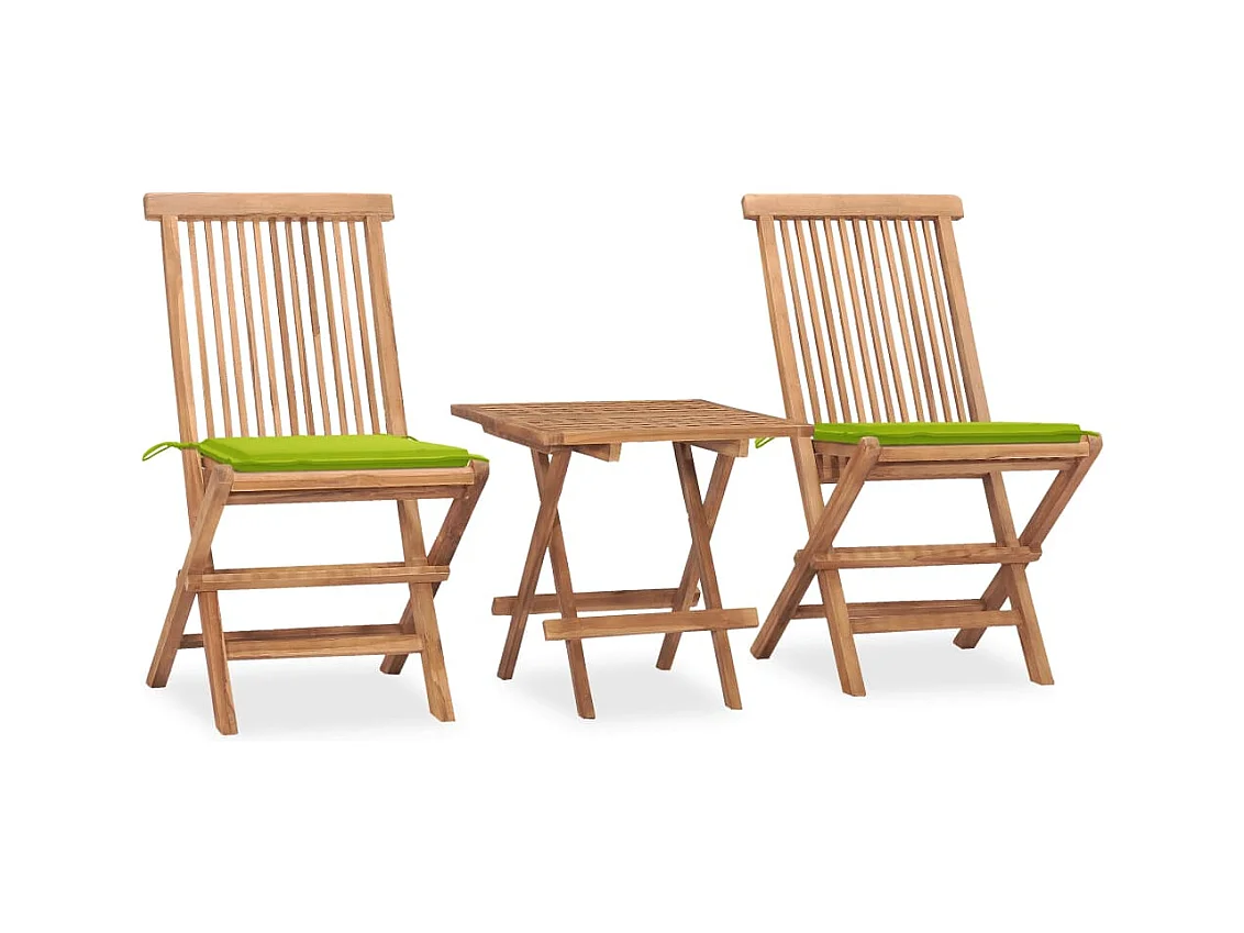 Ensemble à manger d'extérieur pliable avec coussin 3 pcs Teck