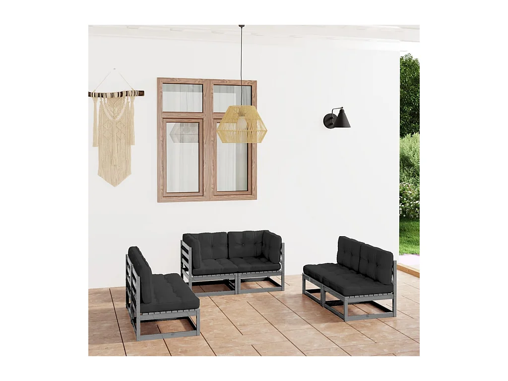 Salon de jardin 6 pcs avec coussins Bois de pin massif