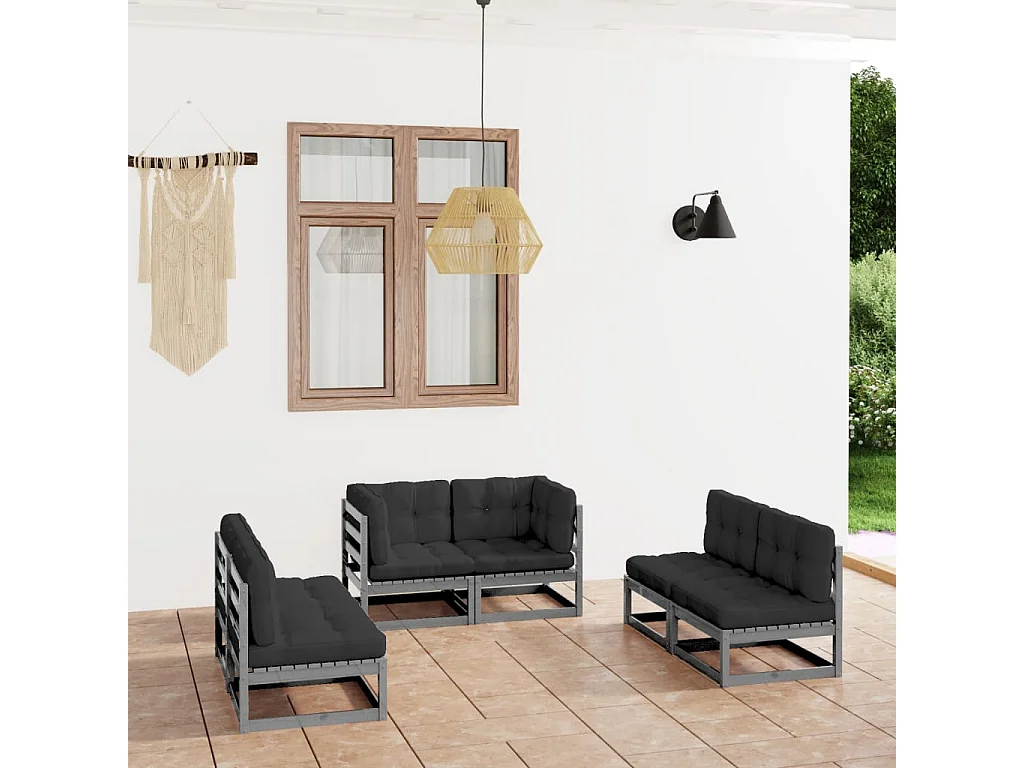 6-tlg. Garten-Lounge-Set mit Kissen Kiefer Massivholz