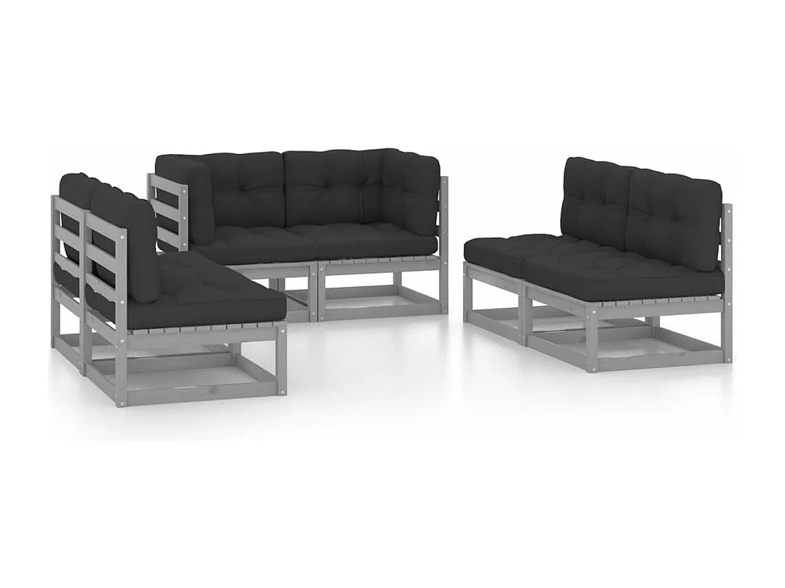 6-tlg. Garten-Lounge-Set mit Kissen Kiefer Massivholz