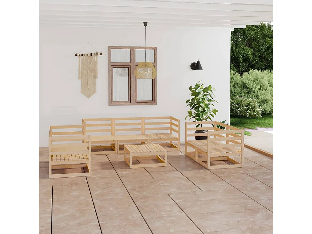 8 pcs conjunto lounge de jardim pinho maciço