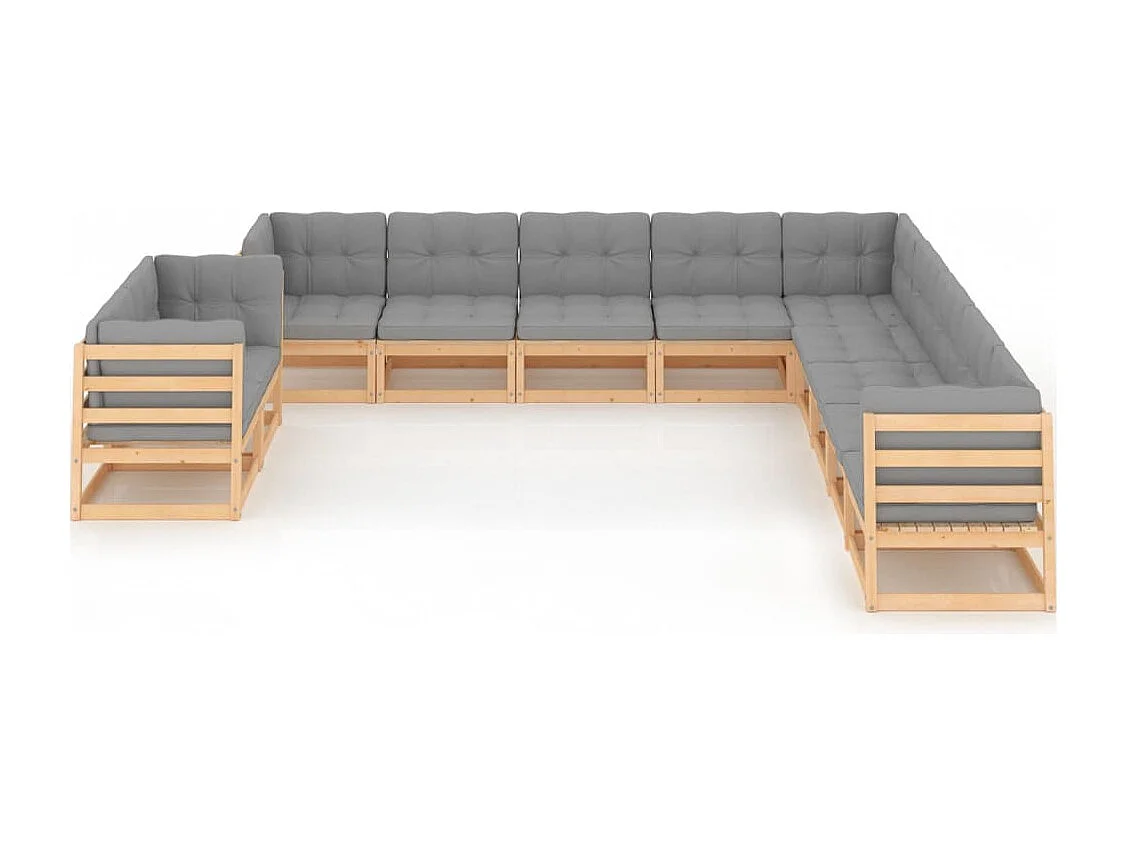 11-tlg. Garten-Lounge-Set mit Kissen Kiefer Massivholz