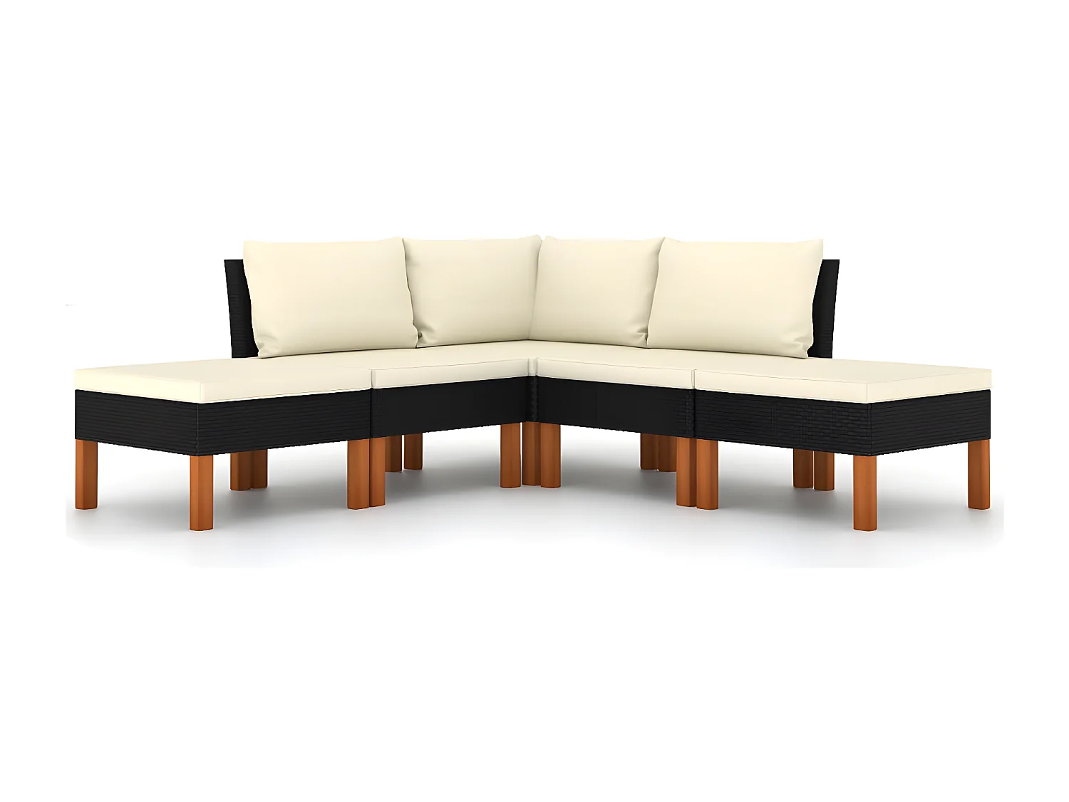 5-delige Loungeset met kussens poly rattan zwart