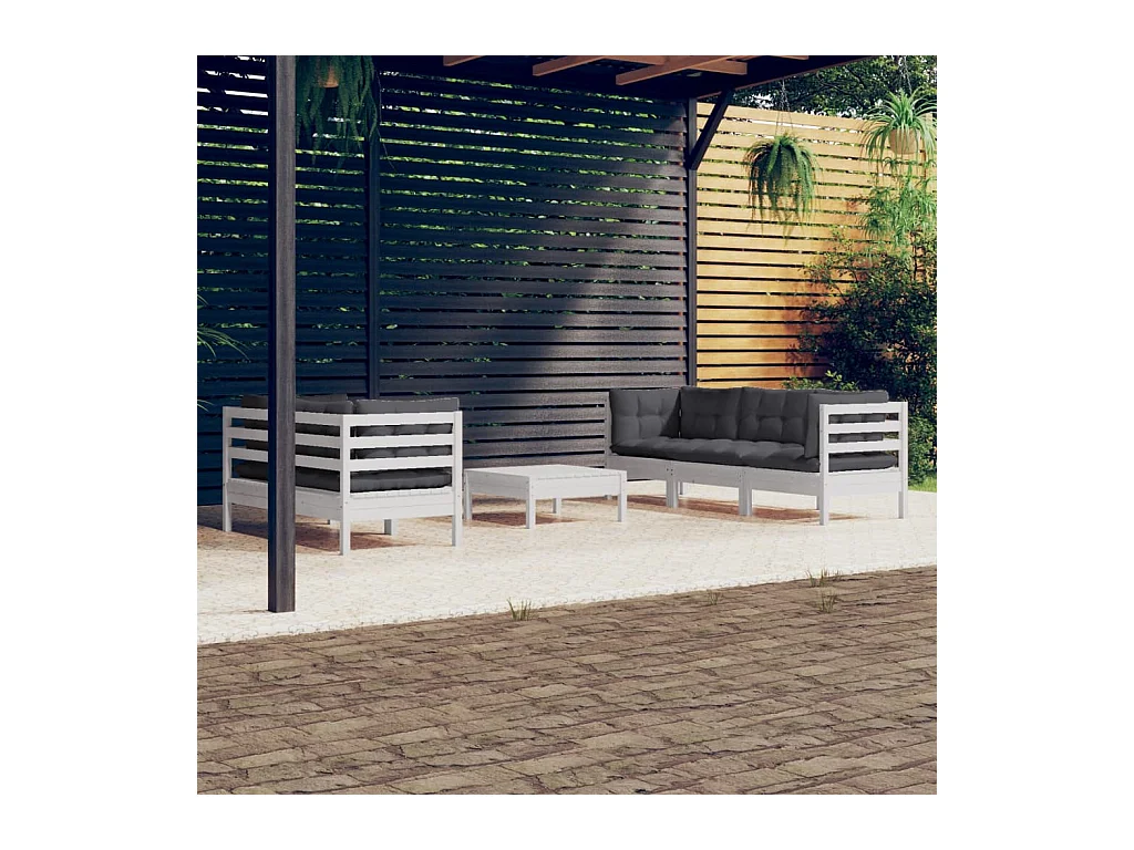 Salon de jardin 6 pcs avec coussins anthracite bois de pin