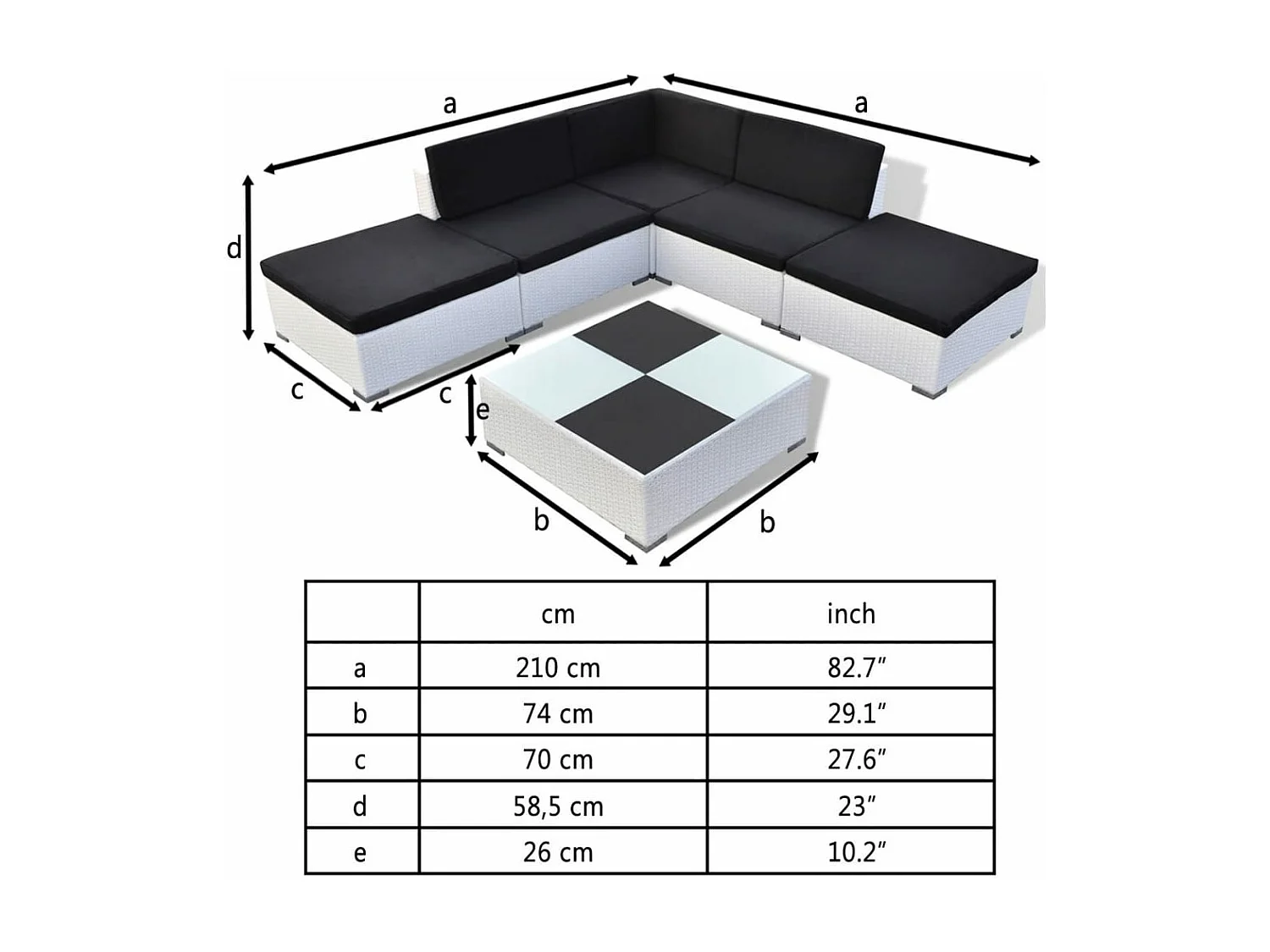 Set muebles de jardín 6 piezas y cojines ratán sintético blanco