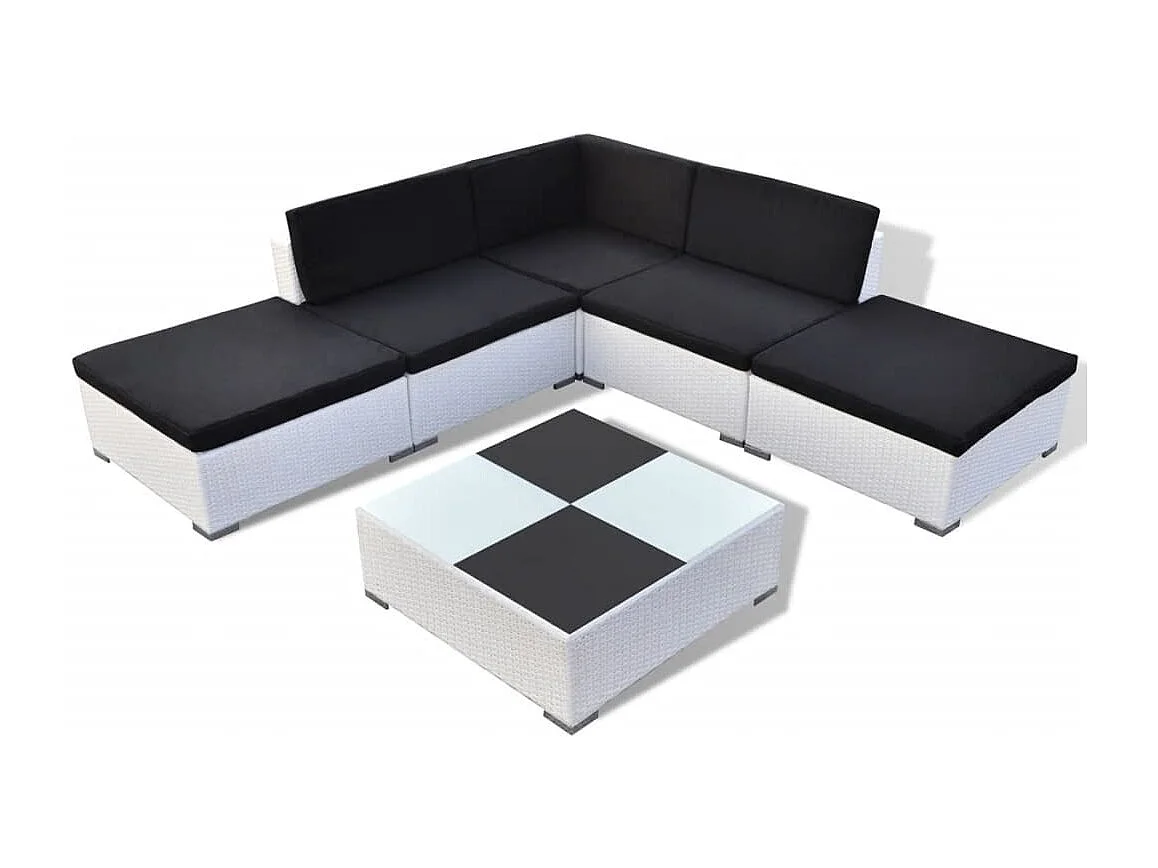 6-tlg. Garten-Lounge-Set mit Auflagen Poly Rattan Weiß