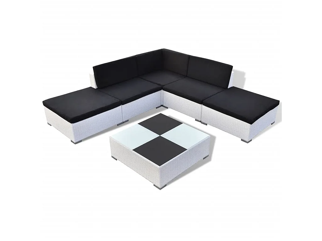Salon de jardin 6 pcs avec coussins Résine tressée Blanc
