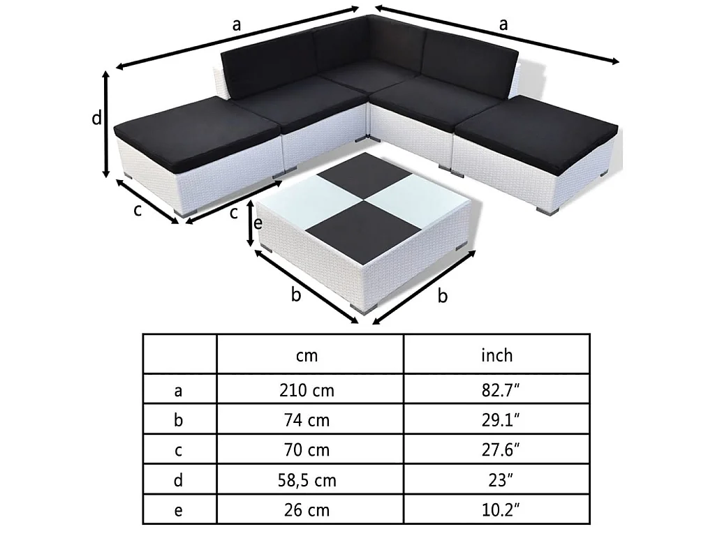 Salon de jardin 6 pcs avec coussins Résine tressée Blanc
