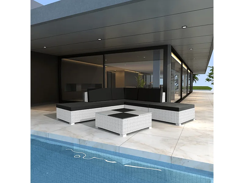 Set Divani da Giardino 6 pz con Cuscini in Polyrattan Bianco