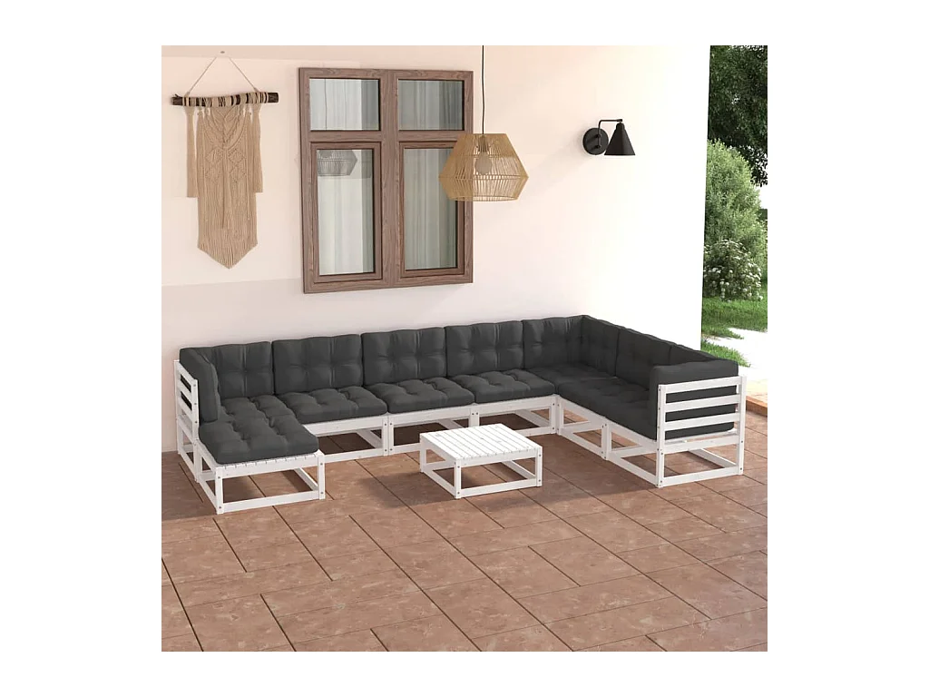 9-delige Loungeset met kussens massief grenenhout