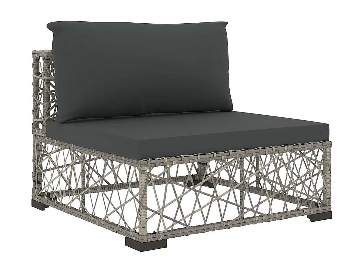 5-tlg. Garten-Lounge-Set mit Kissen Poly Rattan Grau