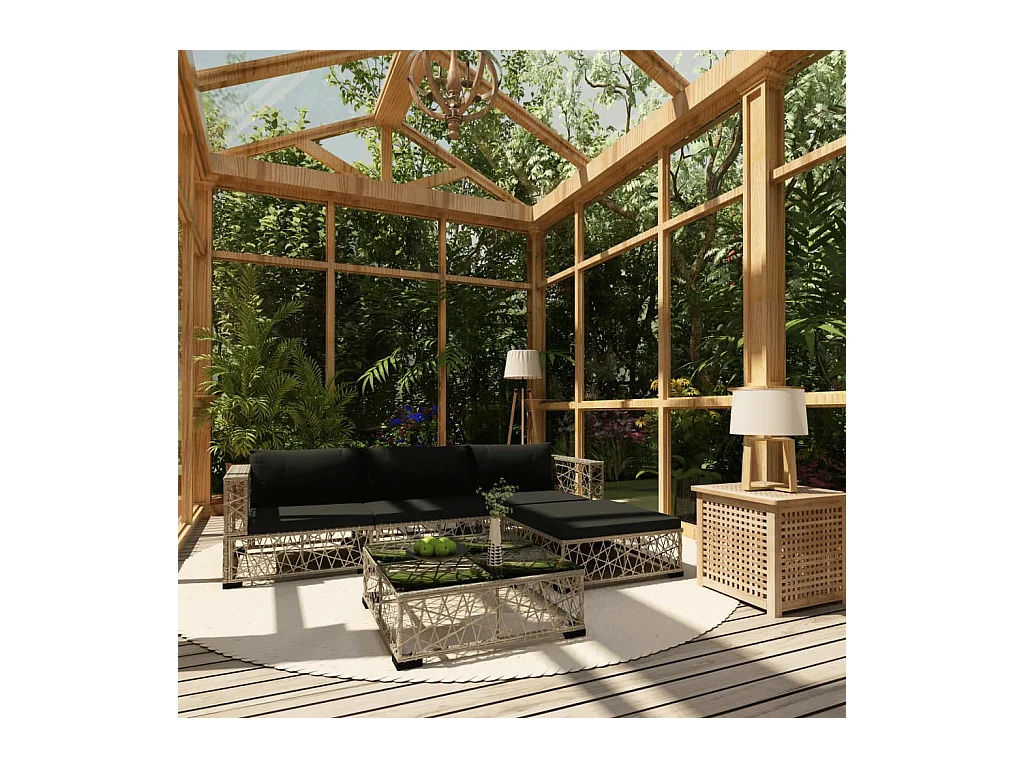 Salon de jardin 5 pcs avec coussins Résine tressée Gris