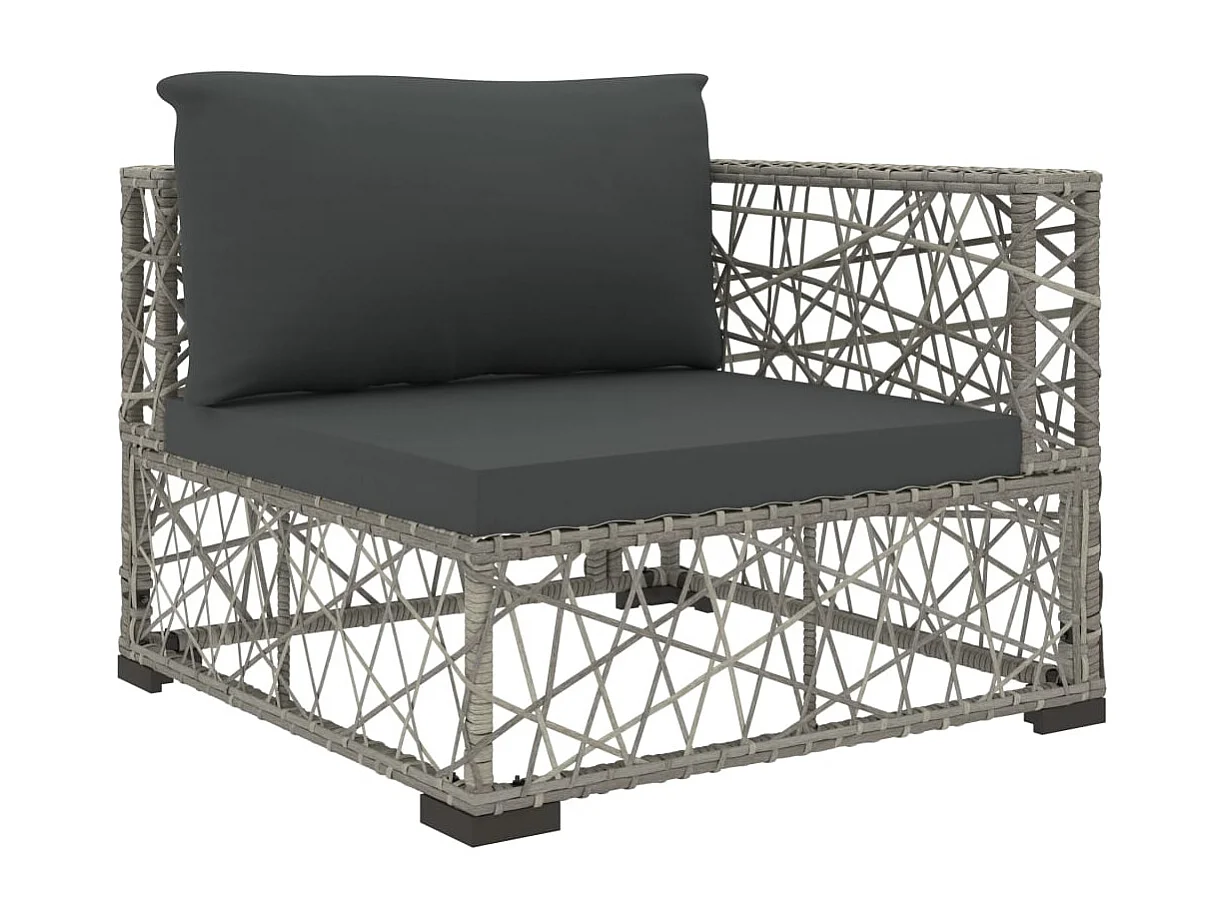 5-delige Loungeset met kussens poly rattan grijs