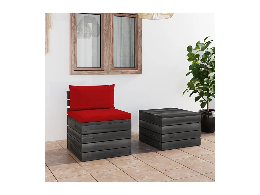 Salon palette de jardin 2 pcs avec coussins Bois de pin massif