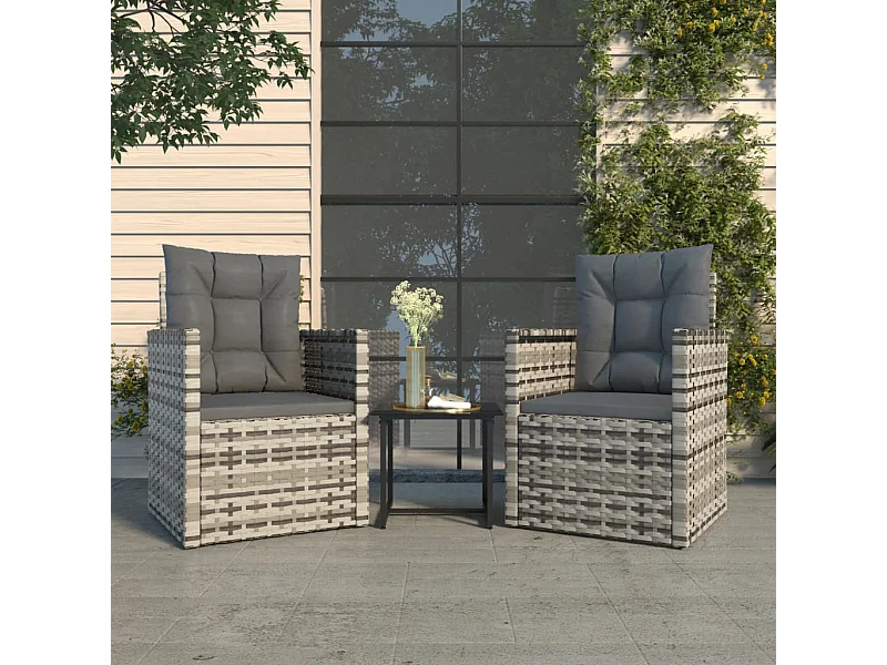 Set Divani da Esterno 3 pz con Cuscini in Polyrattan Grigio