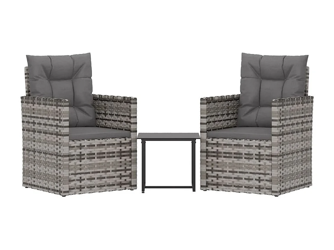 Mobilier d'extérieur 3 pcs avec coussins Résine tressée Gris