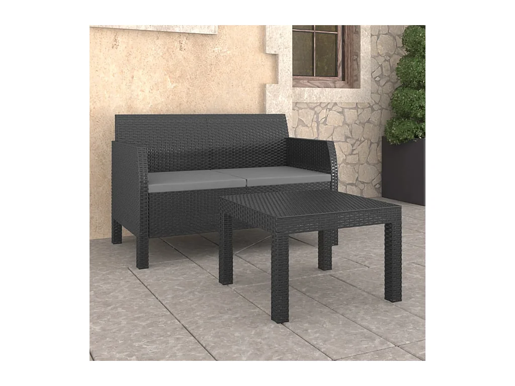 2-delige Loungeset met kussens PP rattan antracietkleurig