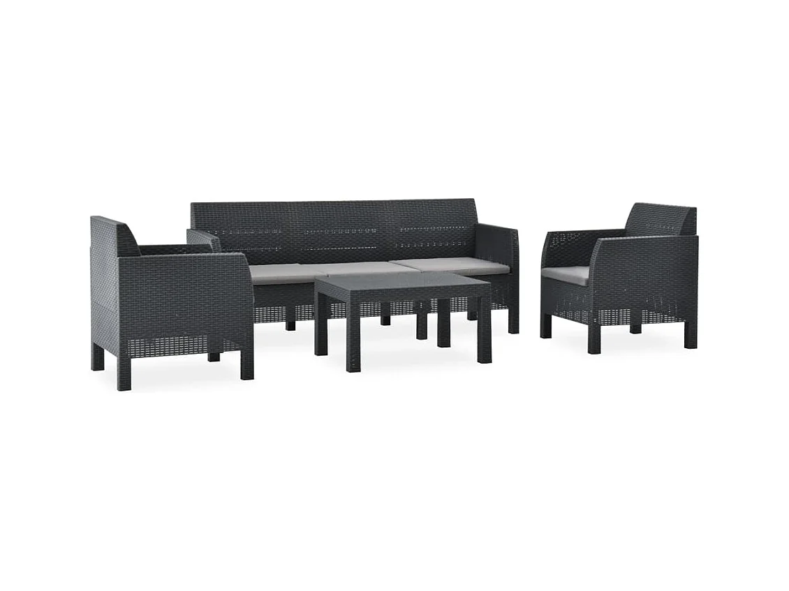 Set Divani da Giardino 4 pz con Cuscini in Rattan PP Antracite