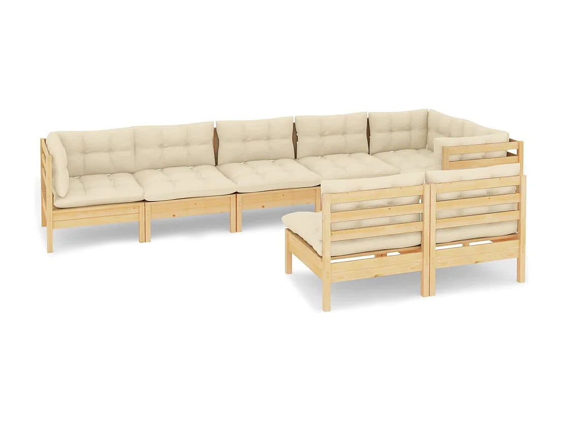 Set Divani da Giardino 8 pz con Cuscini Crema Massello di Pino