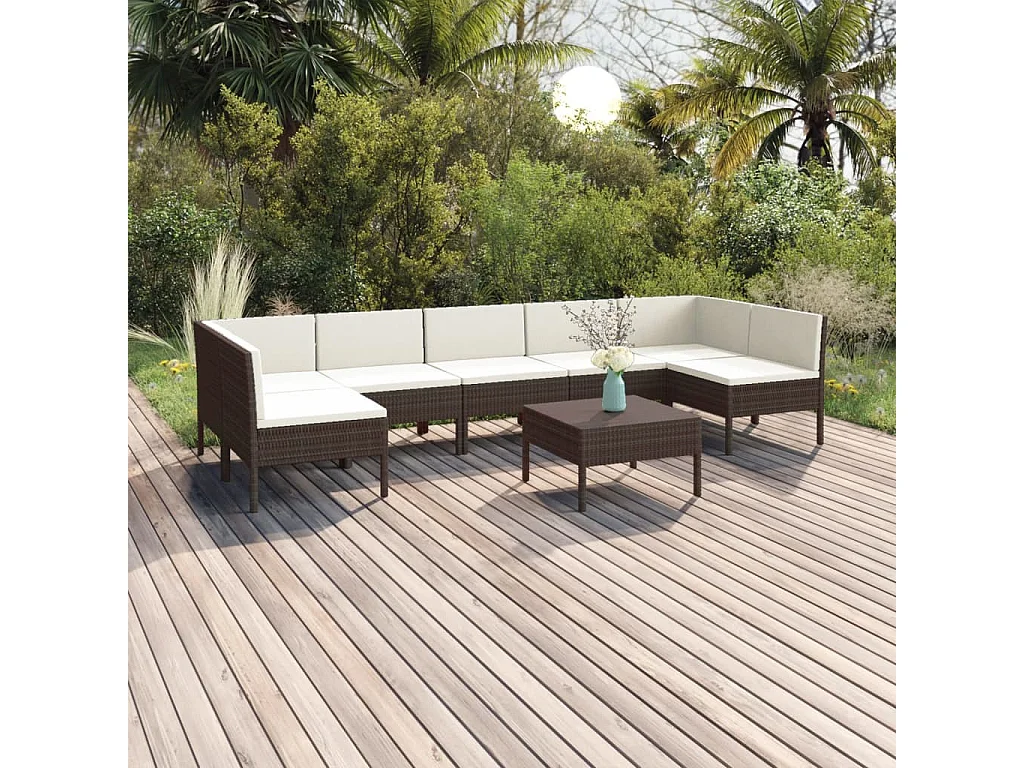8-tlg. Garten-Lounge-Set mit Auflagen Poly Rattan Braun