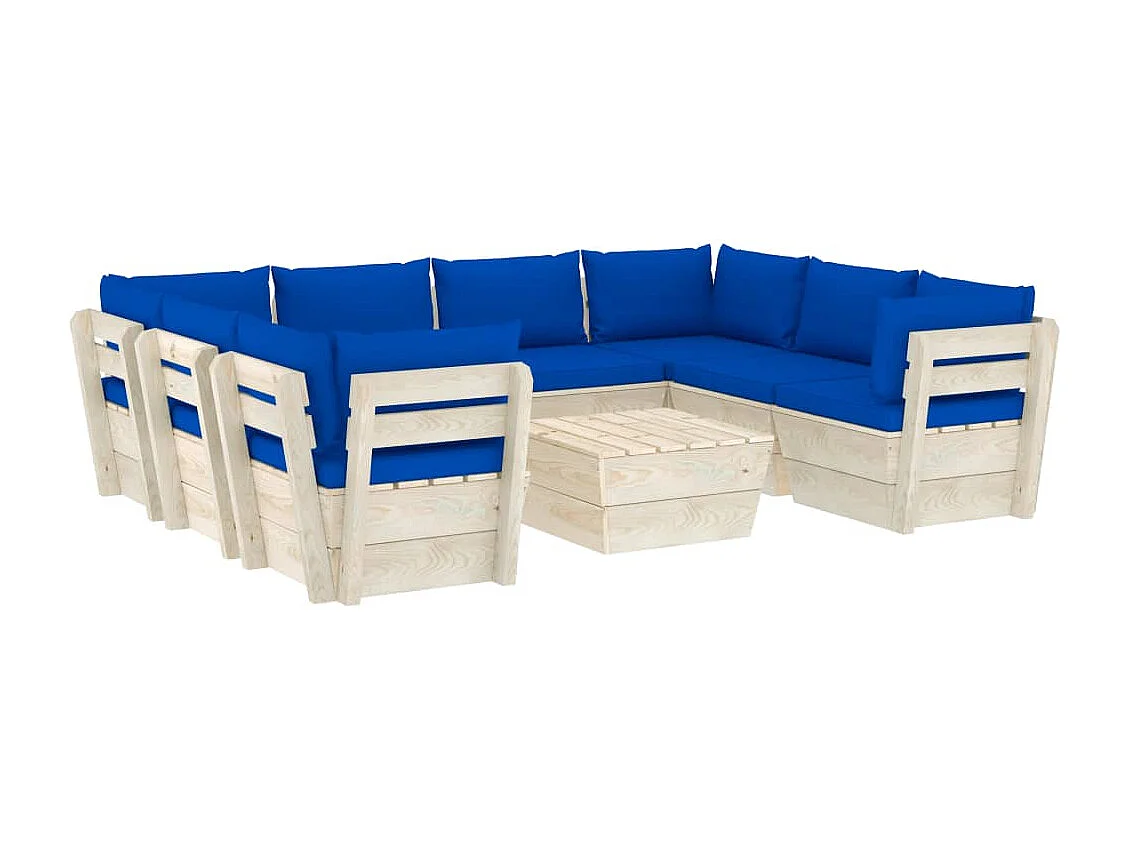 9 pcs conjunto lounge de paletes + almofadões madeira de abeto