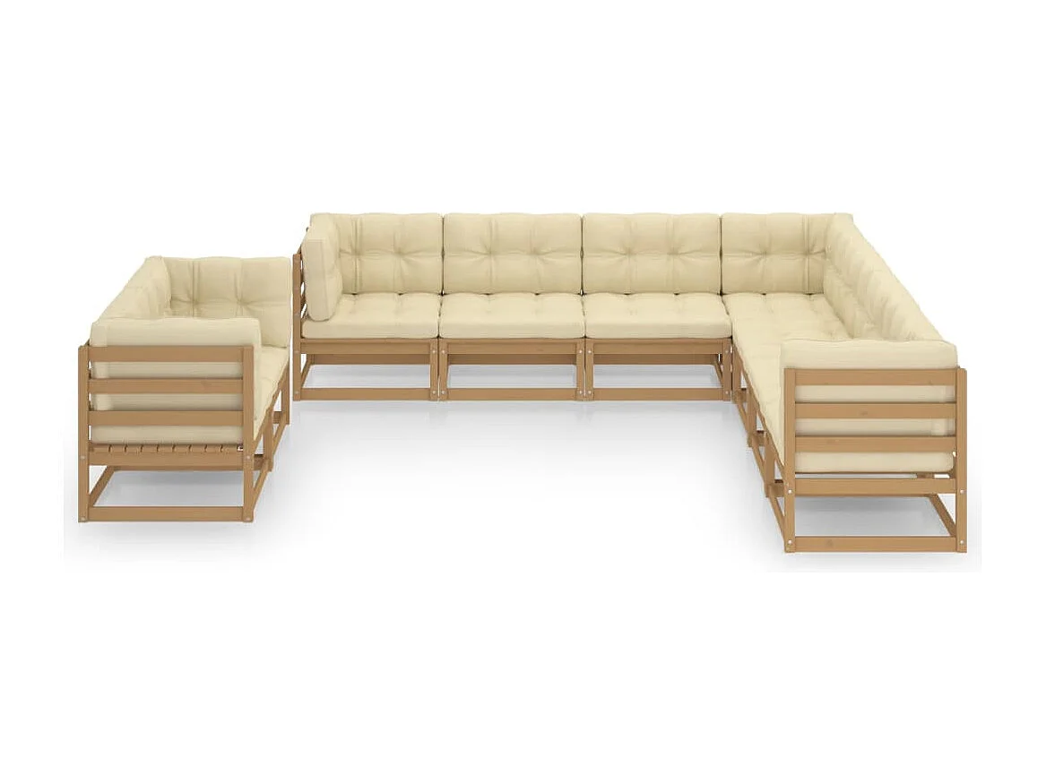 Salon de jardin 9 pcs avec coussins Marron miel Bois de pin