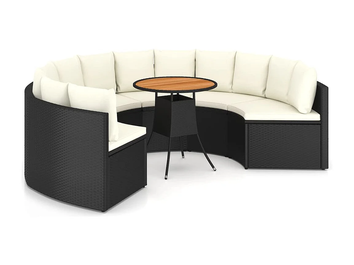 7 pcs conjunto sofás de jardim c/ almofadões vime PE preto