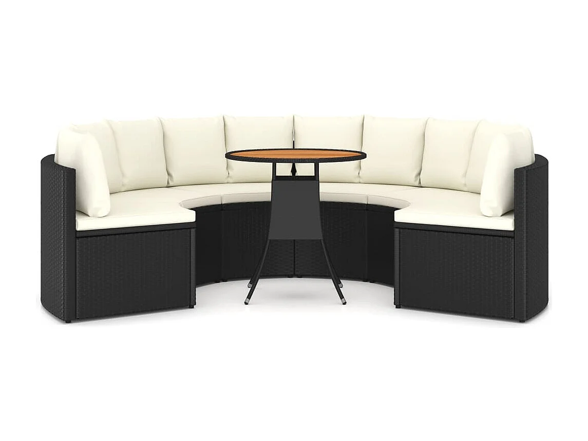 7 pcs conjunto sofás de jardim c/ almofadões vime PE preto