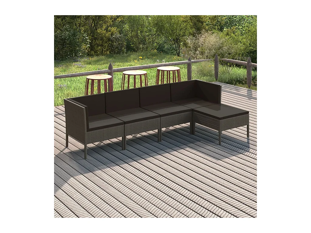 Set Divani da Giardino 5 pz con Cuscini in Polyrattan Grigio