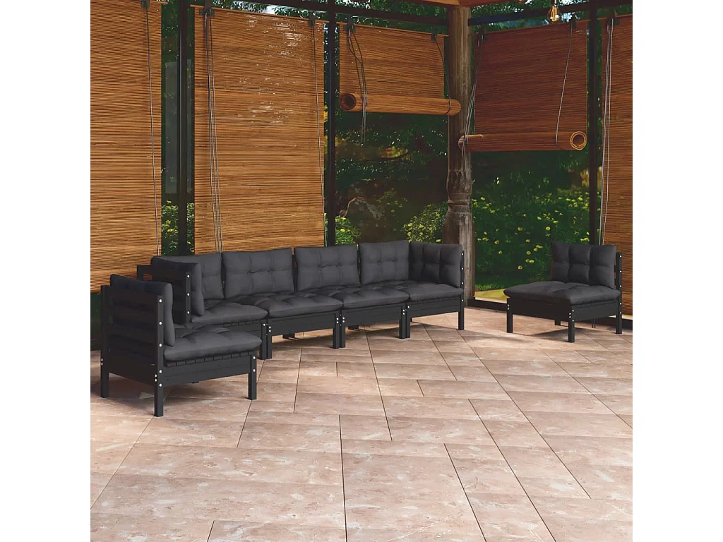 Set Salotto da Giardino 7pz con Cuscini Legno Massello di Pino