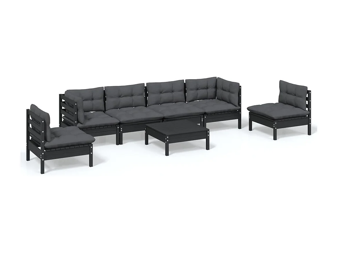Set Salotto da Giardino 7pz con Cuscini Legno Massello di Pino