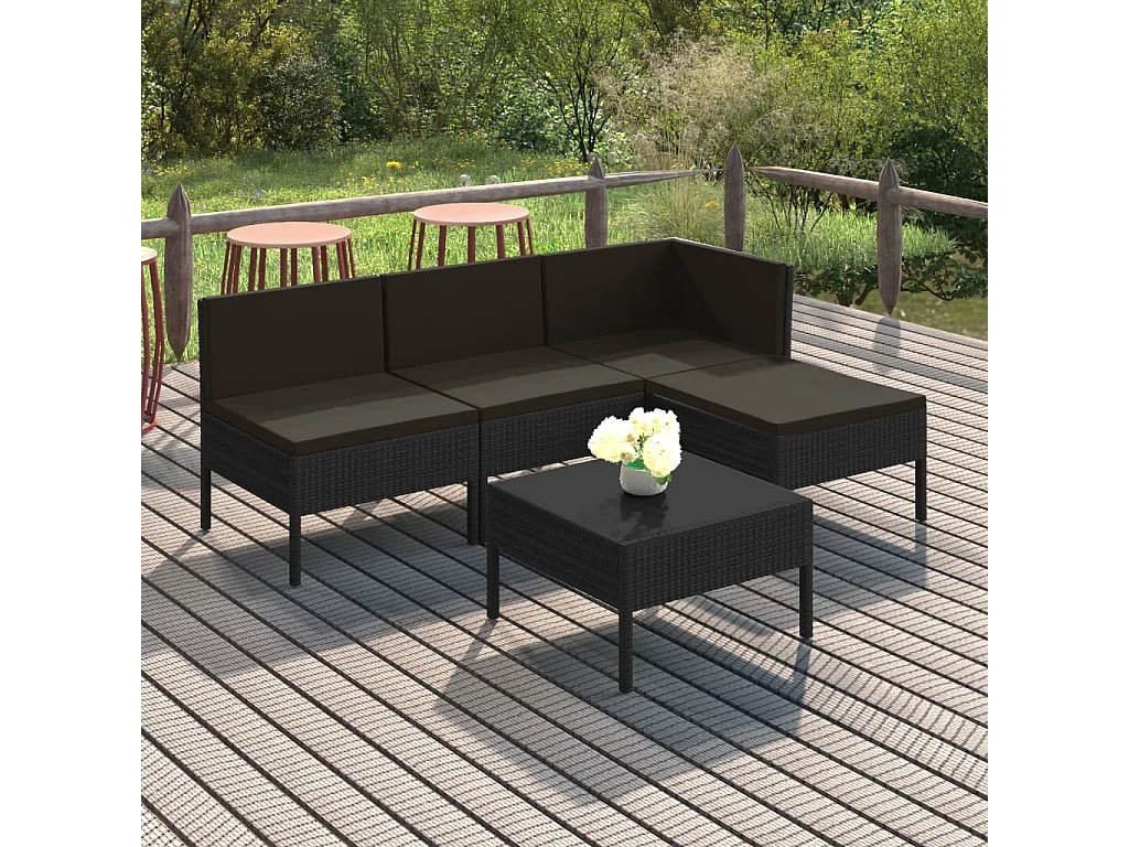 Set Divani da Giardino 5 pz con Cuscini in Polyrattan Nero