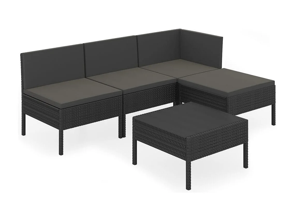 Set Divani da Giardino 5 pz con Cuscini in Polyrattan Nero