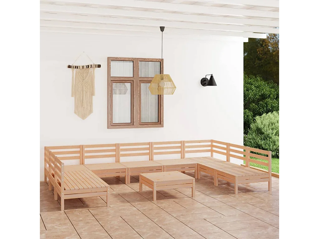Juego muebles de jardín 10 piezas madera maciza pino