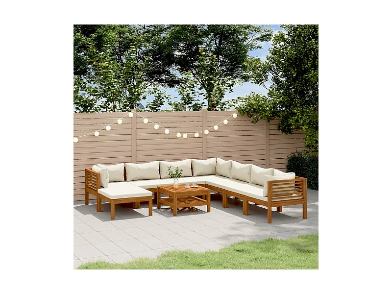 9-tlg. Garten-Lounge-Set mit Creme Kissen Massivholz Akazie