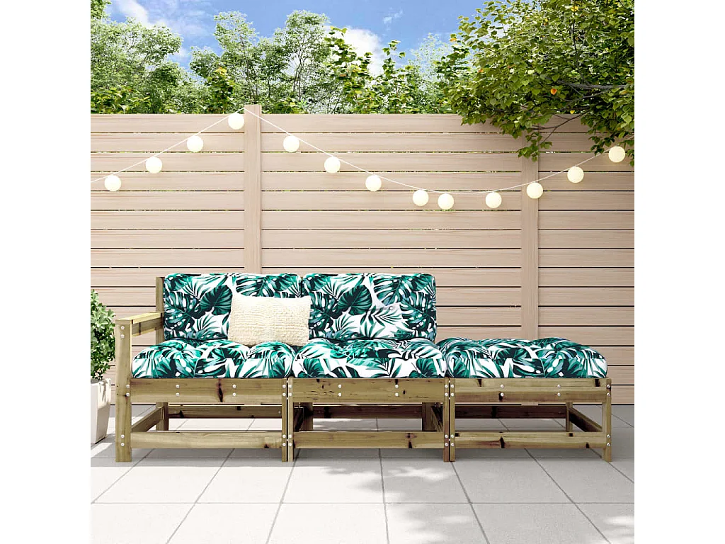 Salon de jardin 3 pcs avec coussins bois de pin imprégné